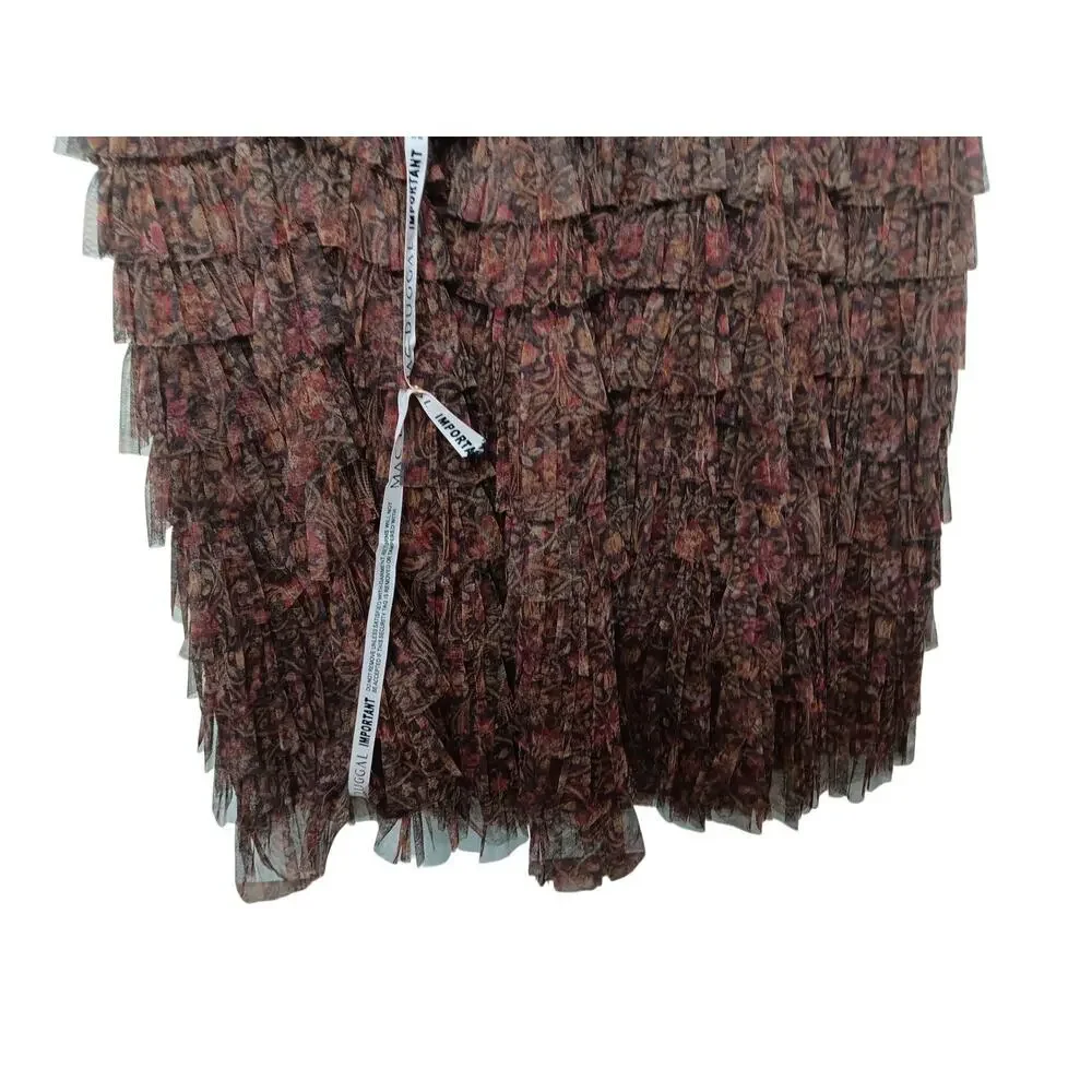 New with Tags Mac Duggal 8042 Brown Multi Tiered Ruffle Chiffon Gown Dress Sz 20